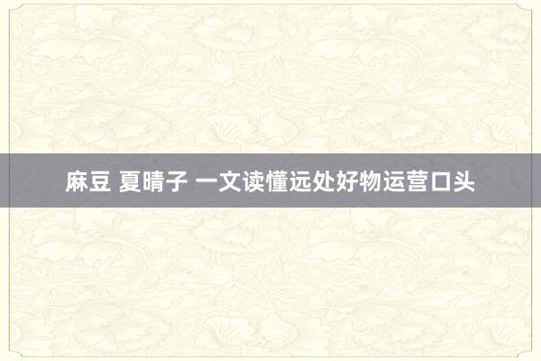 麻豆 夏晴子 一文读懂远处好物运营口头